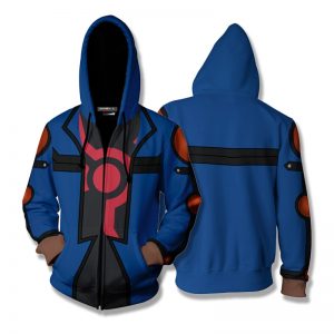 Anime Hoodies Yu Gi Oh Fudo Yusei Cosplay 3D Printing Hooded Zipper Jacket Blue Coat Sweatshirts - Anime Jacket