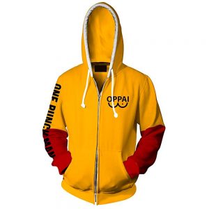 Anime One Punch Man Saitama Costumes Oppai Saitama Hoodie Sweatshirt Mens Harajuku Hoodies Male Zipper Jackets - Anime Jacket